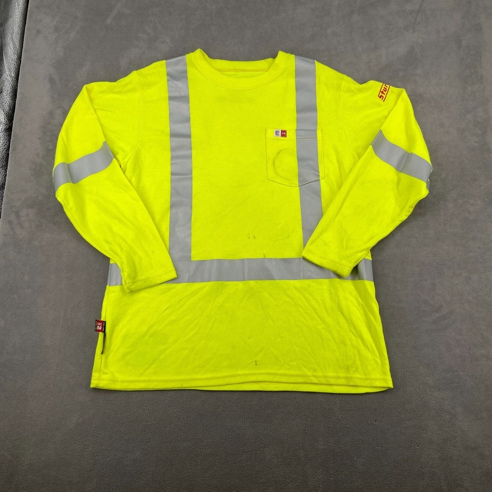 Big Bill Polartec Power Dry Hi Vis FR Shirt Mens XL Yellow Stripe Relaxed Fit